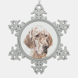 Englischer Setter Orange Belton Malerei Dog Art Schneeflocken Zinn-Ornament