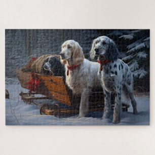 Englischer Setter Schnee Schlitten Weihnachtsdekor Puzzle