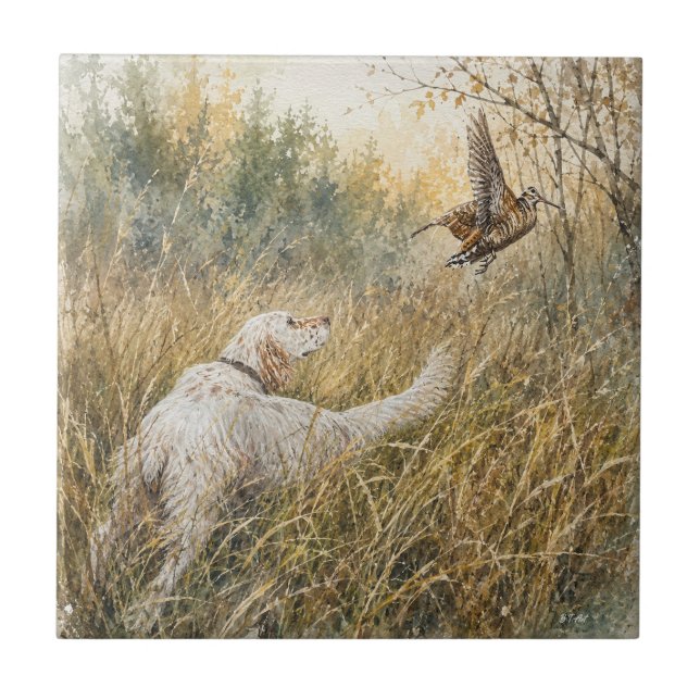 Englischer Setter, Waldschnepfenjagd  Fliese (Vorderseite)