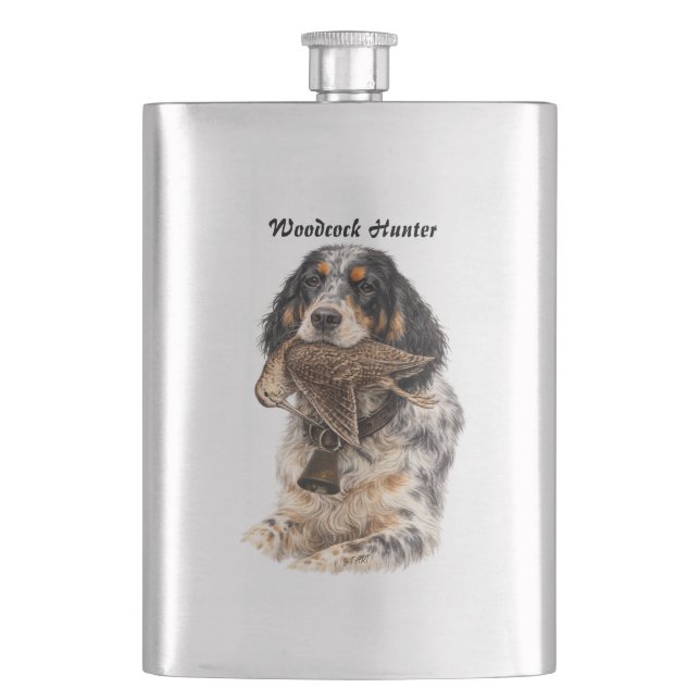 Englischer Setter, Waldschnepfenjagd, Hundekunst Flachmann (Vorderseite)