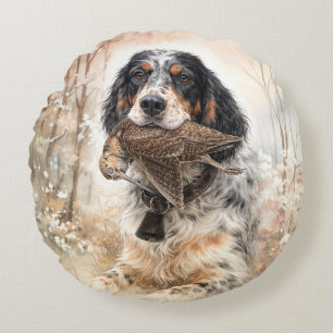 Englischer Setter, Waldschnepfenjagd, Hundekunst Rundes Kissen