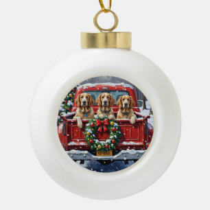 Englischer Setter Weihnachten Rotes Lastwagen Urla Keramik Kugel-Ornament