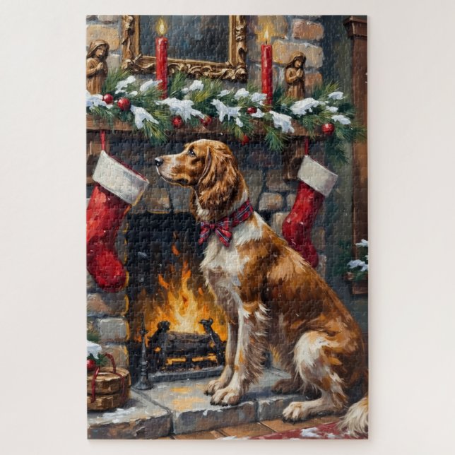Englischer Setter Weihnachts Kamin Strumpf Puzzle (Vertikal)