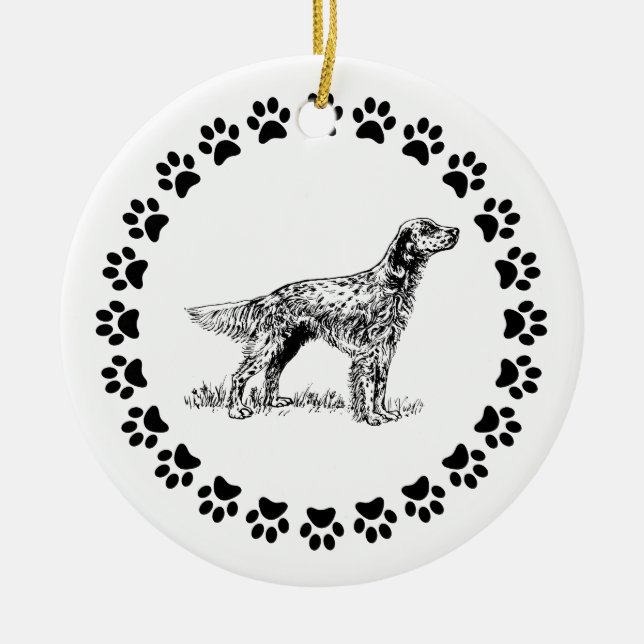 Englischer Setzer mit Pawprints Keramik Ornament (Vorne)