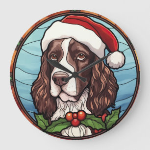 Englischer Springer Spaniel Buntglas Weihnachten Große Wanduhr