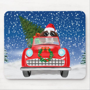 Englischer Springer Spaniel Dog Car im Schnee Weih Mousepad