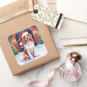 Englischer Springer Spaniel Feuerwache Weihnachtsm Quadratischer Aufkleber