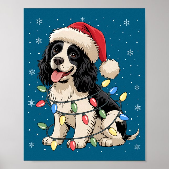 Englischer Springer Spaniel Hund Weihnachtsbaum Li Poster (Vorne)
