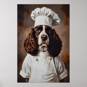 Englischer Springer Spaniel in Kochmütze Poster, H Poster