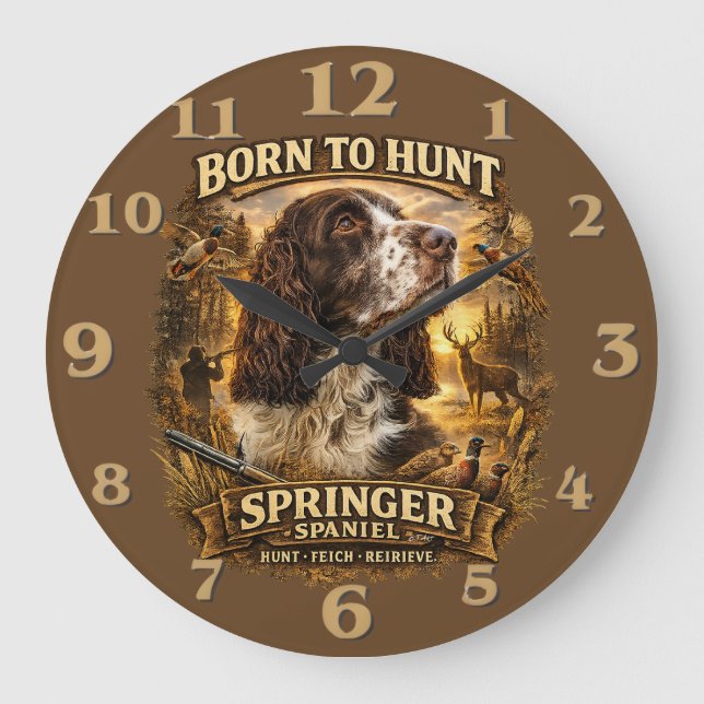 Englischer Springer Spaniel Jagdhund Große Wanduhr (Vorderseite)