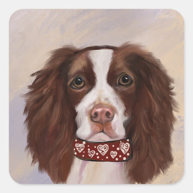 ENGLISCHER SPRINGER SPANIEL    QUADRATISCHER AUFKLEBER (Vorderseite)