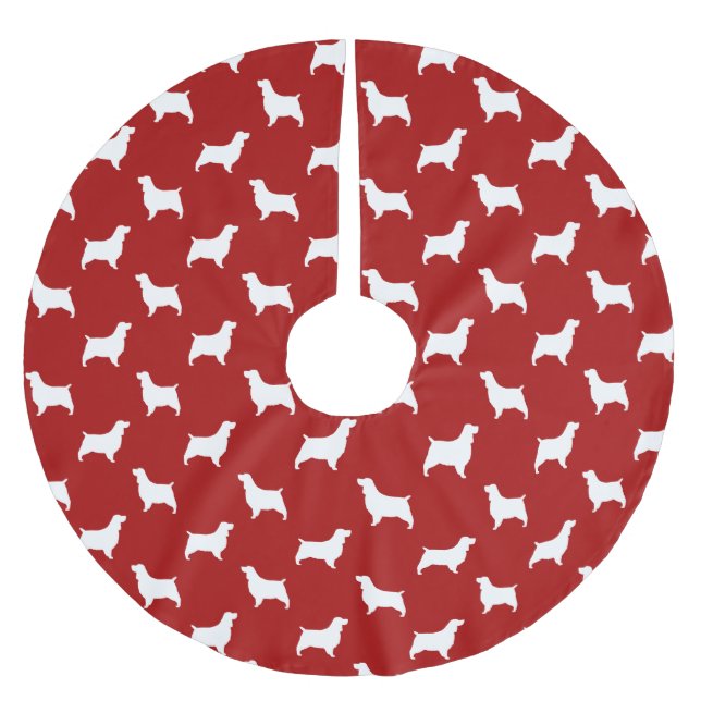 Englischer Springer Spaniel Silhouetten Muster Rot Polyester Weihnachtsbaumdecke (Vorderseite)