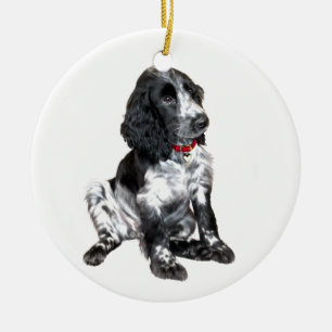 Englischer Springer Spaniel Welpe - schwarz und we Keramikornament