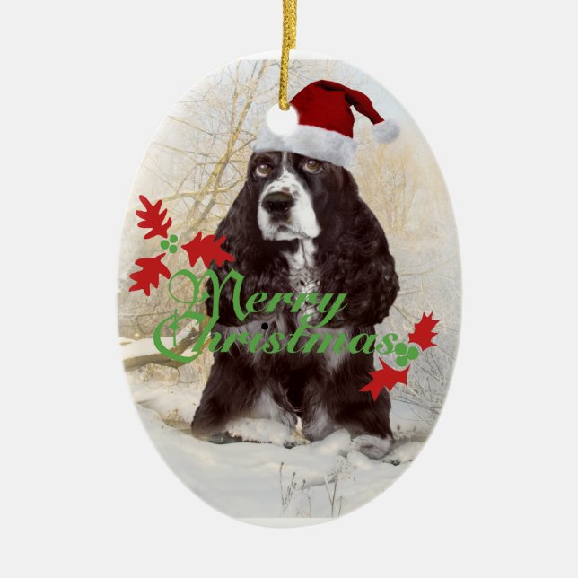 Englischer Springerspaniel-frohe Weihnachten Keramik Ornament (Vorne)