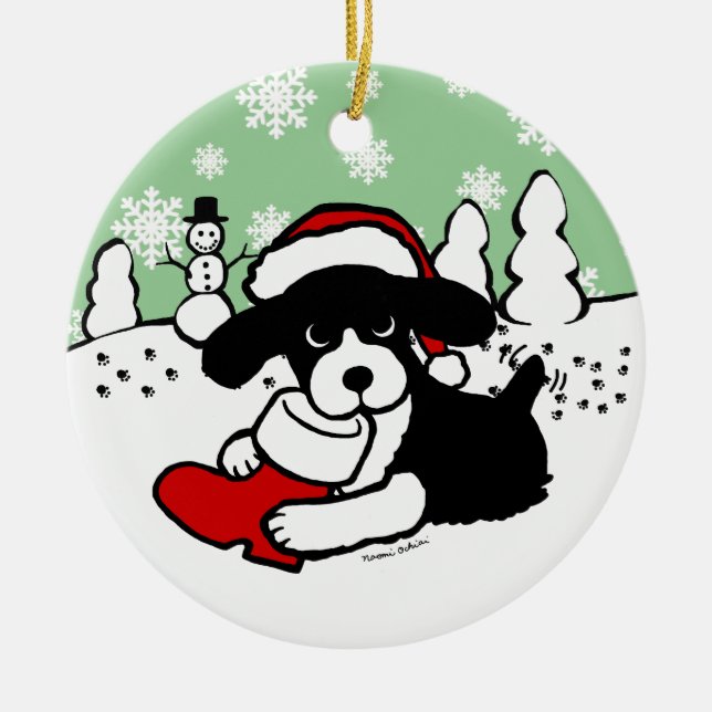 Englischer Springerspaniel-WeihnachtsCartoon Keramik Ornament (Vorne)