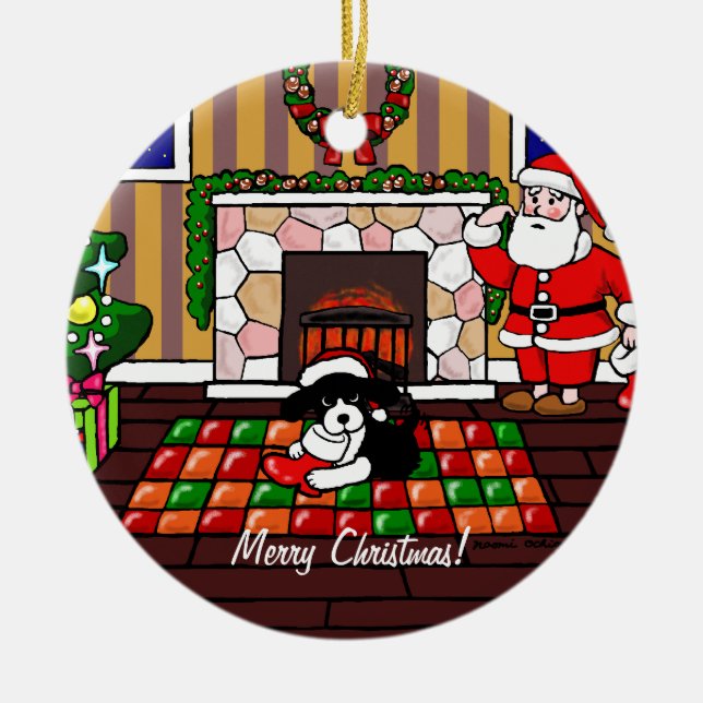 Englischer Springerspaniel-WeihnachtsCartoon Keramik Ornament (Vorne)