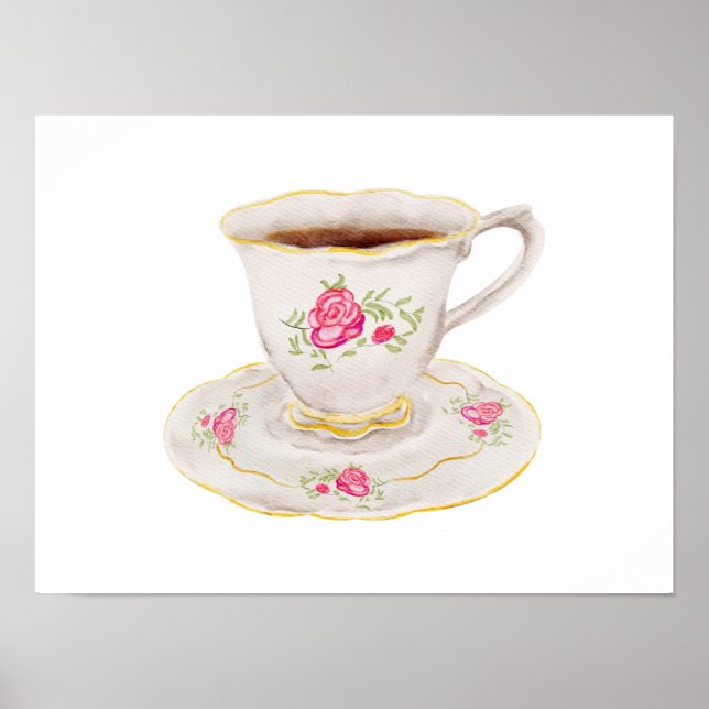 Englischer Teetasse Pink Poster (Vorne)