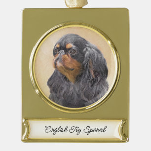 Englischer Toy Spaniel Malerei Original Tier Kunst Banner-Ornament Gold