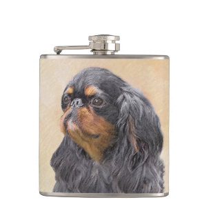 Englischer Toy Spaniel Malerei Original Tier Kunst Flachmann