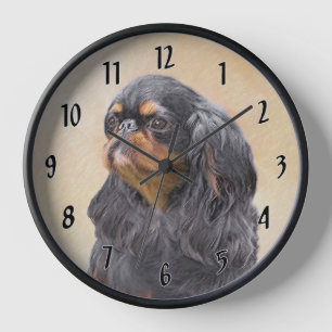Englischer Toy Spaniel Malerei Original Tier Kunst Uhr