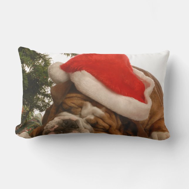Englisches Bulldogge Snoozing Weihnachtskissen Lendenkissen (Vorderseite)