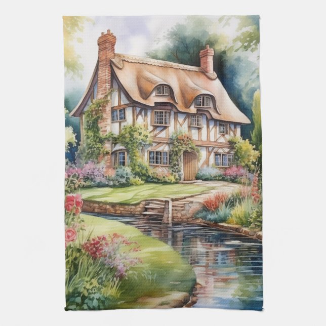 Englisches Cottage Geschirrtuch (Vertikal)