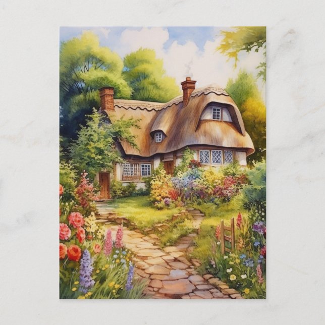 Englisches Cottage Postkarte (Vorderseite)