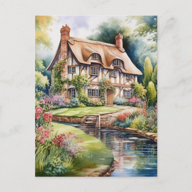 Englisches Cottage Postkarte (Vorderseite)