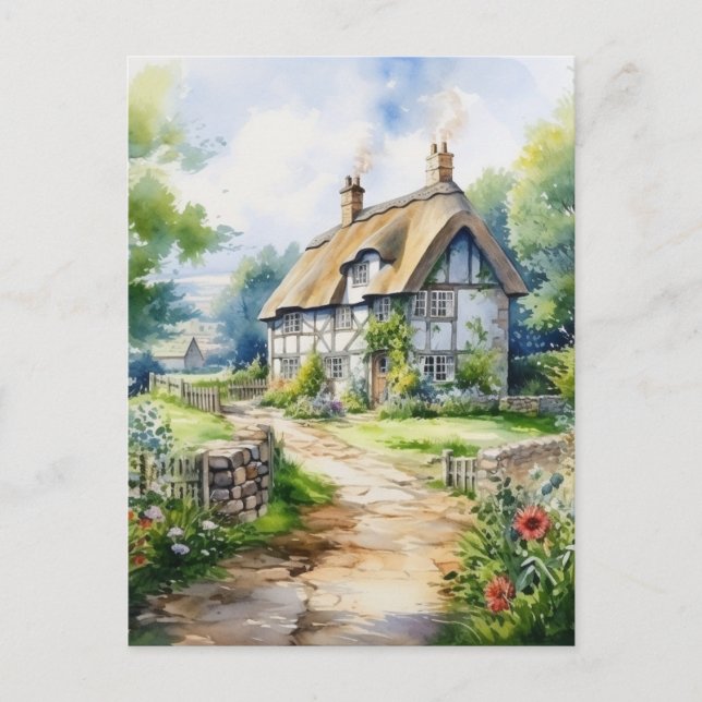 Englisches Cottage Postkarte (Vorderseite)