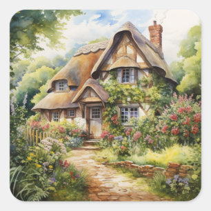 Englisches Cottage Quadratischer Aufkleber