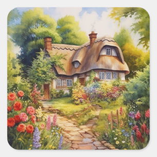 Englisches Cottage Quadratischer Aufkleber