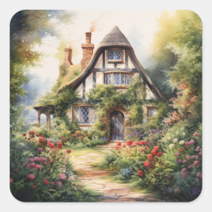 Englisches Cottage Quadratischer Aufkleber