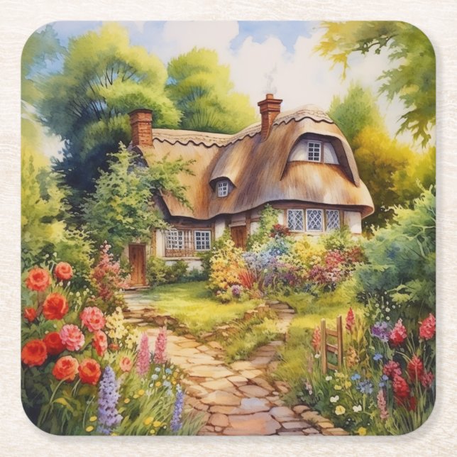 Englisches Cottage Rechteckiger Pappuntersetzer (Vorderseite)