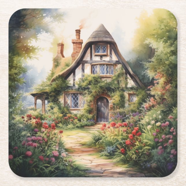 Englisches Cottage Rechteckiger Pappuntersetzer (Vorderseite)