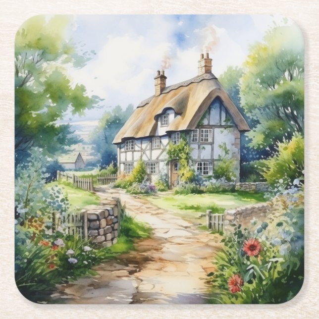 Englisches Cottage Rechteckiger Pappuntersetzer (Vorderseite)