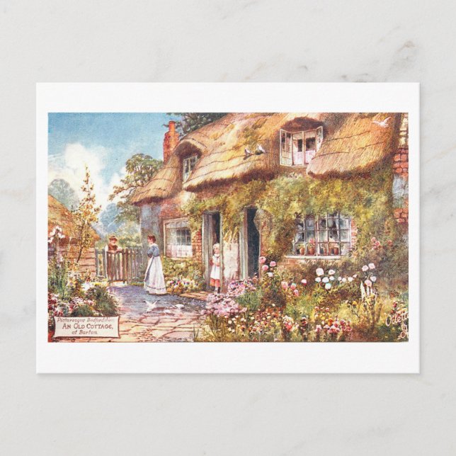 Englisches Cottage Vintage-Postkarte Postkarte (Vorderseite)