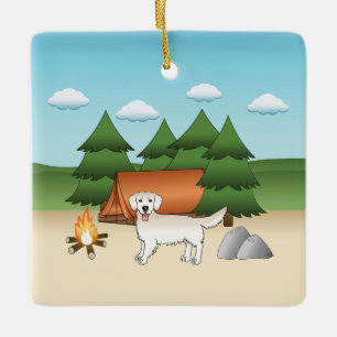 Englisches Cream Golden Retriever Camping im Wald Keramikornament