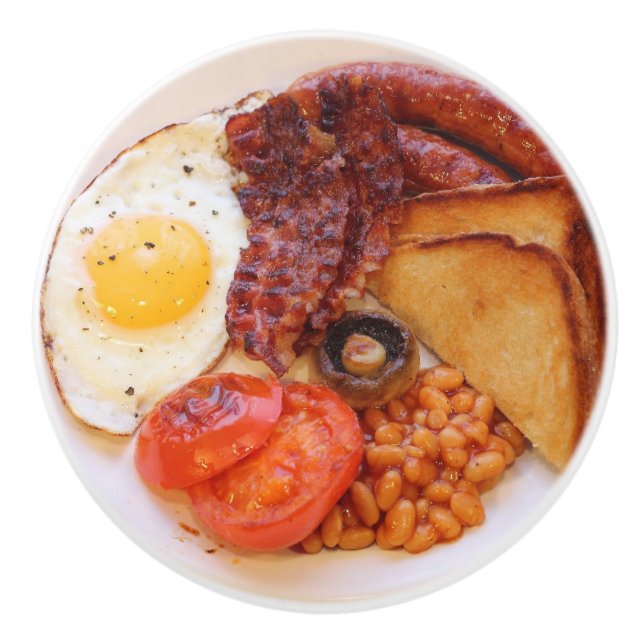 Englisches Frühstück Fryup Egg Bacon Beans Toast Keramikknauf (Vorderseite)
