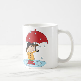 Englisches Mädchen mit Regenschirm im Regen Kaffeetasse
