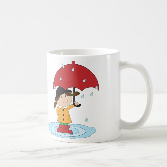 Englisches Mädchen mit Regenschirm im Regen Kaffeetasse (Rechts)