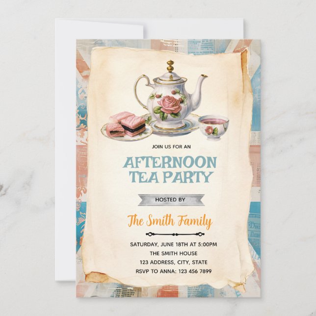 English Afternoon Tea party Invitation Einladung (Vorderseite)
