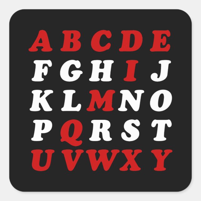 English Alphabet Quadratischer Aufkleber (Vorderseite)
