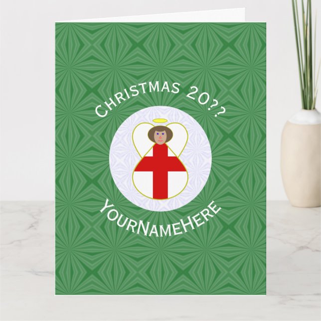 English Angel Christmas Flag Personalisiert Karte (Vorderseite)
