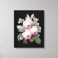English Bourbon Rose Bouquet on Black by Redoute