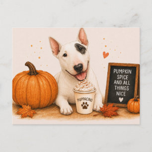 English Bull Terrier lädt zum Kürbisgewürz ein Postkarte