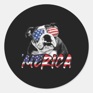 English Bulldog 4. Juli American Flag Hunde Liebe Runder Aufkleber