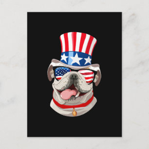 English Bulldog American Flag Hat 4. Juli Hund Postkarte