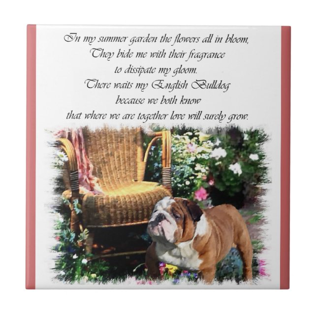 English Bulldog Art Summer Garden Fliese (Vorderseite)