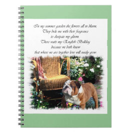 English Bulldog Art Summer Garden Notizblock