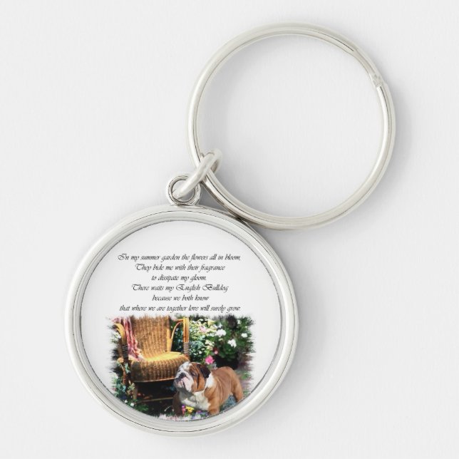 English Bulldog Art Summer Garden Schlüsselanhänger (Vorne)